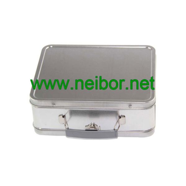 Large Silver Tin Lunch Box with clear window