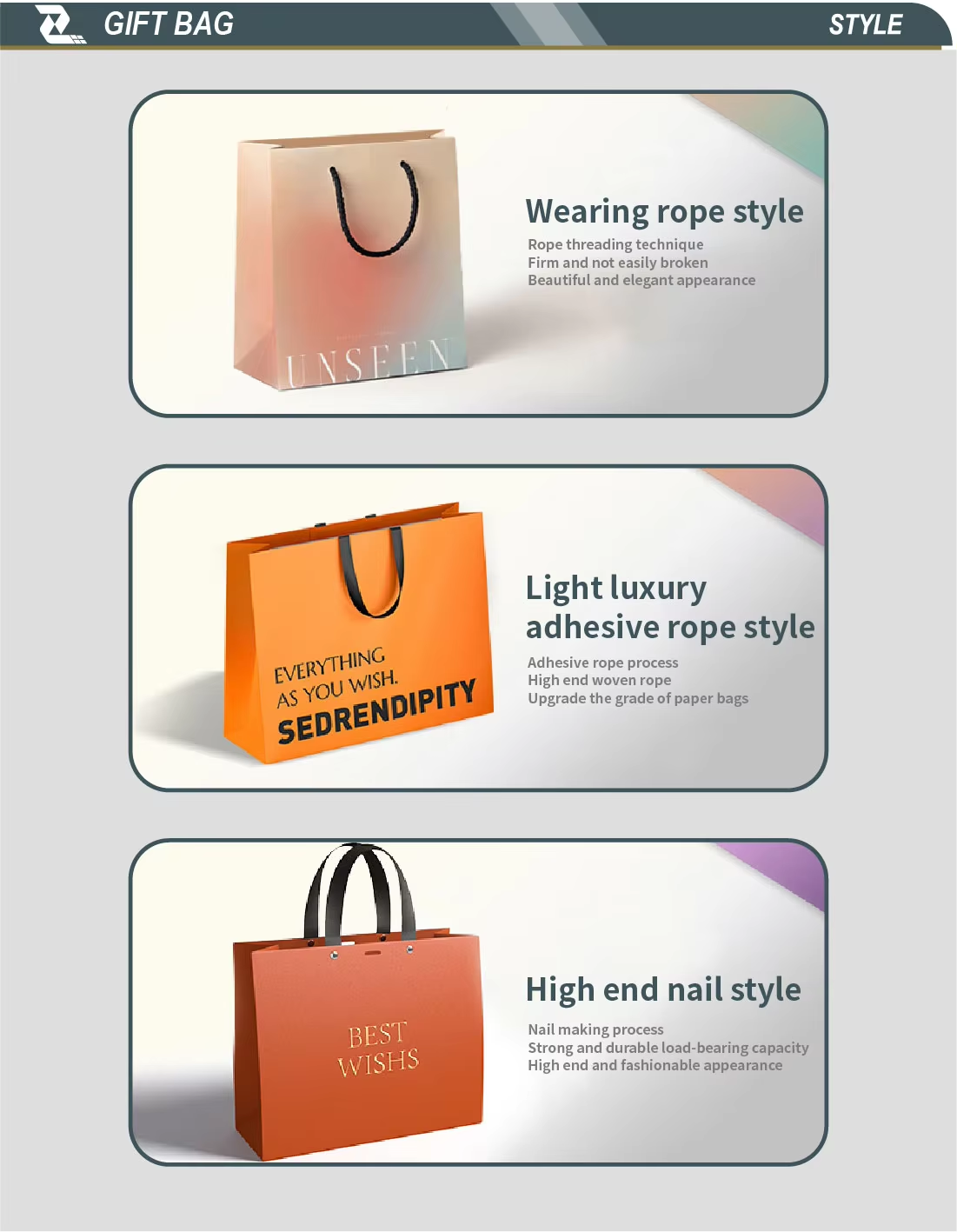 Durable Luxury Modern Design Matte Lamination Art Paper Shopping Bags Handle Customizable Your Logo Digital