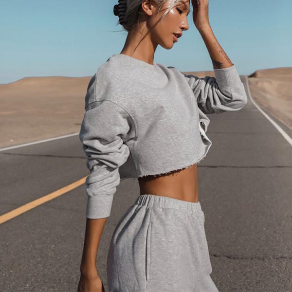 Рукав моды длинный вокруг верхней части урожая полиэстера хлопка шеи