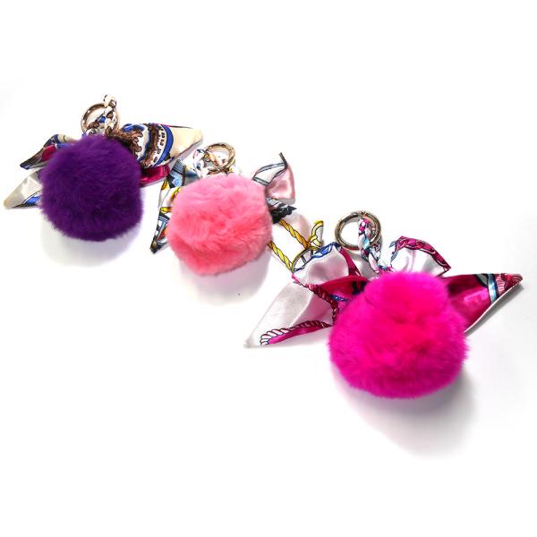 Women 32g Silver Rabbit Pom Pom Fur Ball Keychain CE Certification
