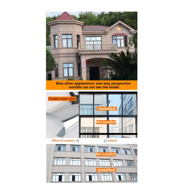 Película de vidrio de perspectiva unidireccional Casa Balcón Cocina Protección solar Escudo de privacidad Película de aislamiento térmico Adhesivos de vidrio