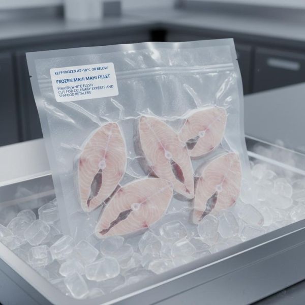 Keep Frozen At -18°C Or Below Frozen Mahi Mahi Fillet Pinkish White Flesh Cut For Culinary Experts And Seafood Retailers
