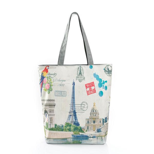 Printed canvas shoulder bag lady female Tower in Paris printing landscape character canvas Handbags