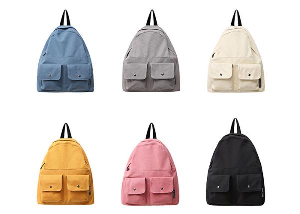 Promotional Custom Cheap Khaki Cute Vintage Outdoor Computer Canvas Sports Backpacks Wholesale With Button Pockets