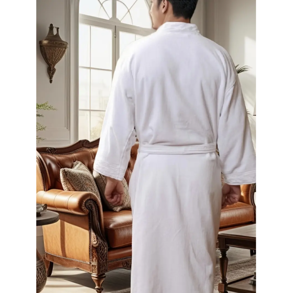 Classic Men’s Lounge Bathrobe – Soft V-Neck Belted Robe with Long Sleeves for Everyday Comfort