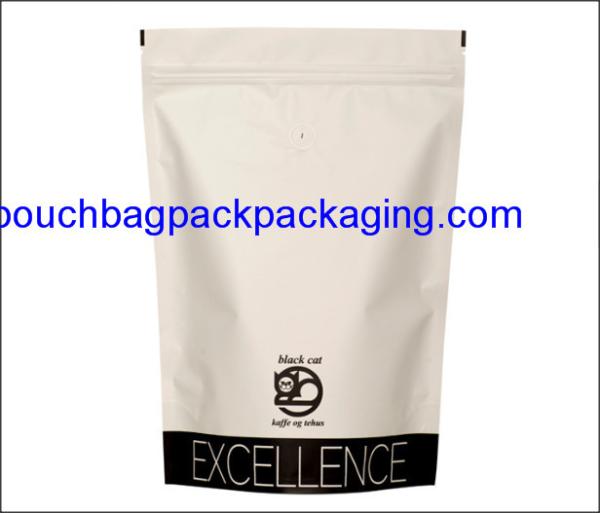 Stand up pouch, doypack with zip lock and valve for coffee packaging 300 g