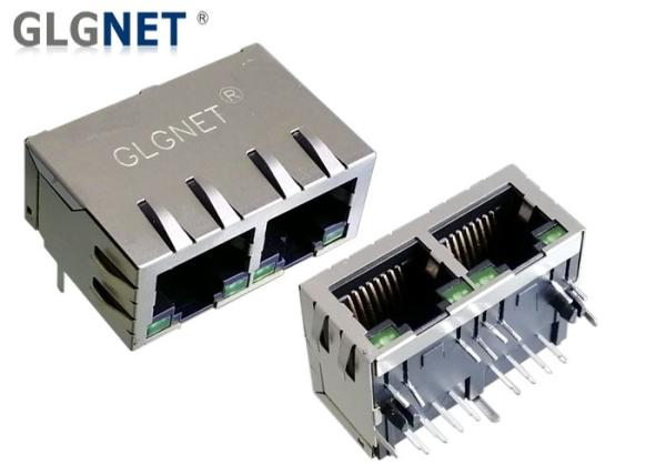 90 Right Angle Stacked Rj45 Lan Connector Tab Down 1 x 2 Ganged -40 To 85 ℃