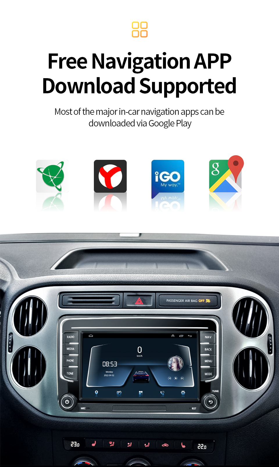 GRANDnavi 7-дюймовый двойной дино Android автомобильное радио Авто BT CarPlay для автомобильной стерео VW