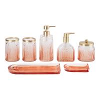 PROFILE 7pcs acessórios de banheiro de vidro bancada redonda com linha de círculo Ombre laranja com partes douradas Mat bomba de sabão