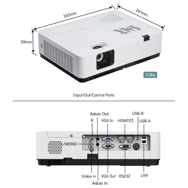 3LCD 3d Projector 4k Long Throw Projector 4000 Lumens With XGA Speaker