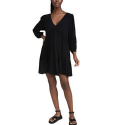                 Ladies Gauze V Neck Dress for Women Puff Sleeve Clothing Manufacturers Rayon Elegant Custom Logo Mini Dress             