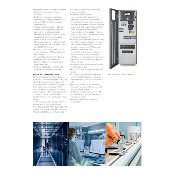 Riello Tower UPS Sentryum Series 10-120KVA 380V 3:3/3:1 Online UPS for Small Data Centre and Medical Industry