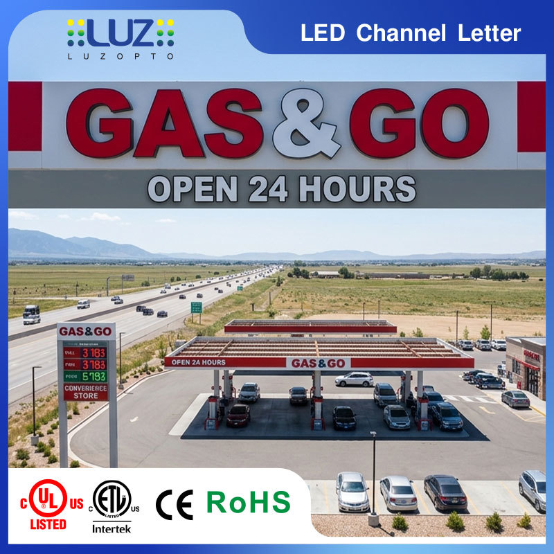 Anti UV Yellowing Resistant Acrylic Face High Output Brightness Channel Letter For Petrol Gas Station