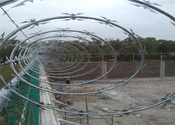 Cbt -60 Concertina Razor Barbed Tape Wire On Chain Link Fence Razor Fence