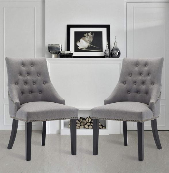 Modern Grey Fabric Accent Chair Leather Tufted High Back Hotel Upholstered Sillas De Dise