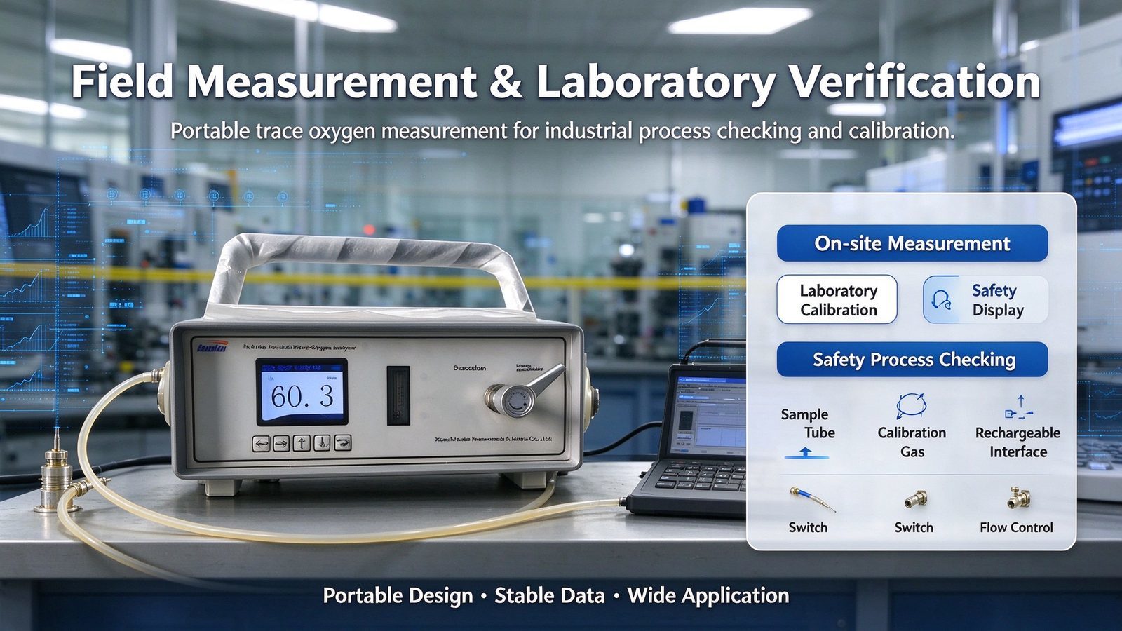High Purity Oxygen Portable Trace Oxygen Analyzer 1000PPm Level O2 Analyzer Customizable