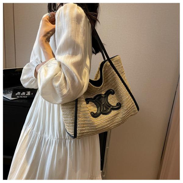 Women Small Straw Bags Summer Beach Tote Bag Handmade Woven Hobo Purse Handbag Customized New Arrival Hand Made Natural Straw Raffia Blue Striped Crochet Beach Bag Crochet Bags Custom Order