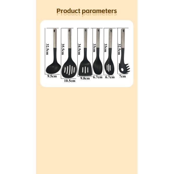 ODM or OEM Accepted 6-Piece Kitchen Utensils Set With Rotating Stand and Nylon ABS Handle