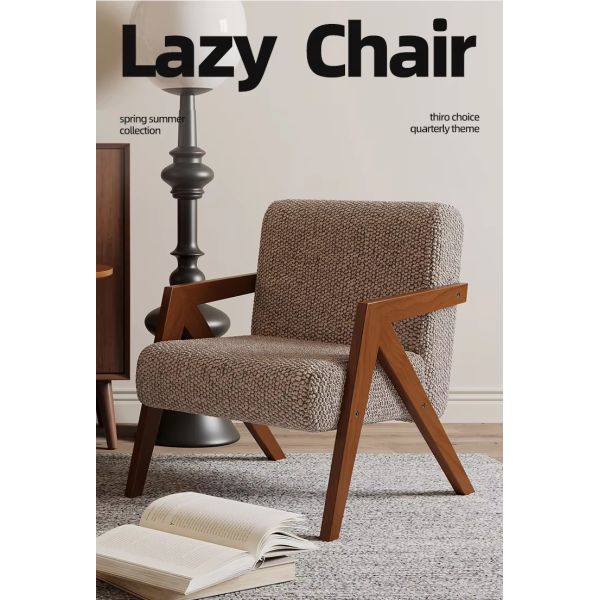 Nordic Solid Wood Frame Armrest Backrest Soft Leisure Sofa Chair Modern Luxury Design Eco-Friendly Bedroom Living Room Lounge