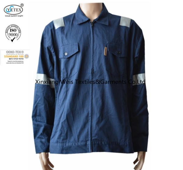 Navy Blue Flame Retardant Jacket / Arc Flash Fire Resistant Work Jacket With Reflector