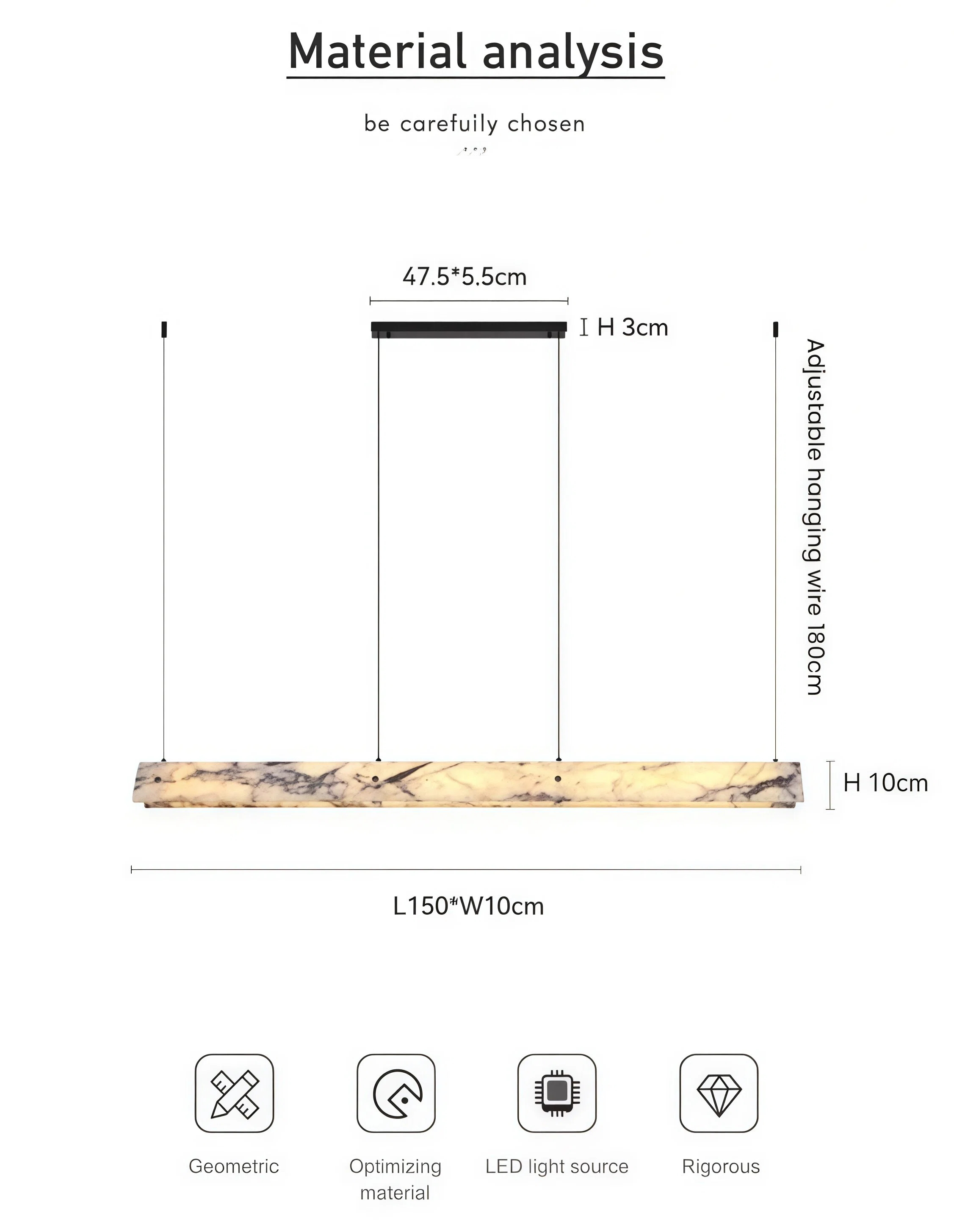 JYLIGHTING Modern Linear Natural Marble Stone Suspension Lamp, Translucent Stone Pendant Light for Dining Room, Villa and Upscale Commercial Interior Projects