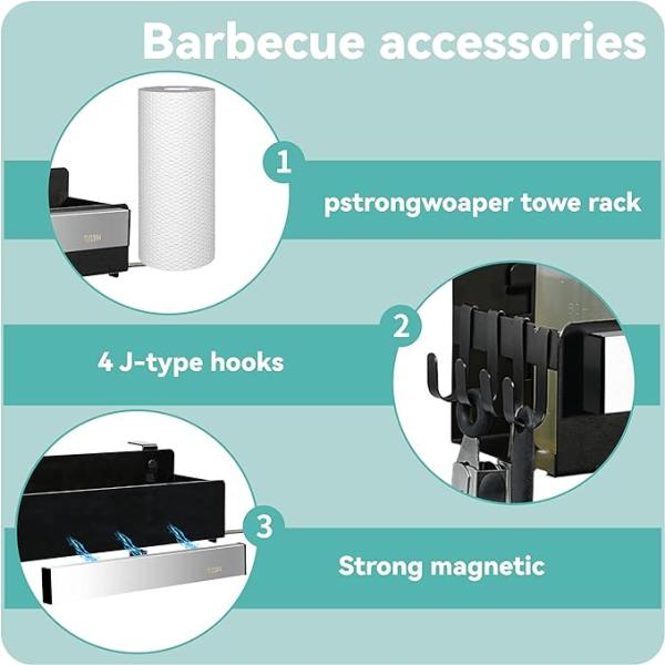 Simplifique su configuración de parrillado con accesorios de parrilla magnética y porta toallas de papel