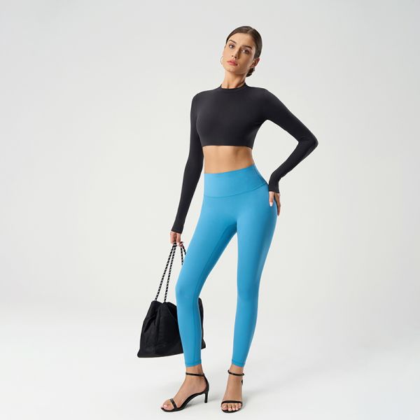 Lavender Long Sleeve Crop Workout Top Stretchy Moisture Wicking for Yoga Gym