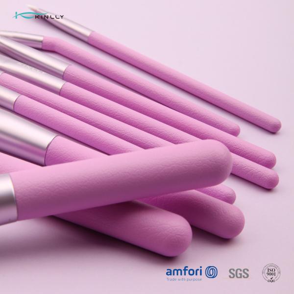Purple Travel 9pcs Plastic Makeup Brushes With PU Pouch