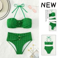 Roupas de banho de tecido de nylon de cor verde bikini moda confortável