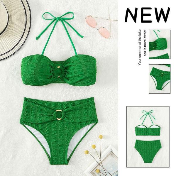 Roupas de banho de tecido de nylon de cor verde bikini moda confortável