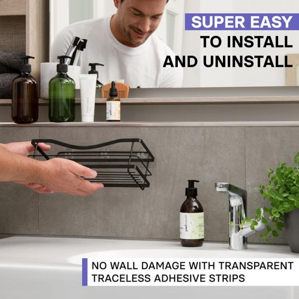 Scratch Resistant Stainless Steel Multifunctional Hooks Adhesive Shower Organizer for Kitchen and Bathroom