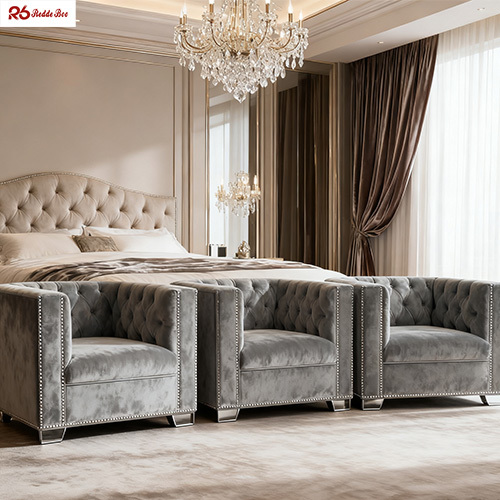 Luxury Design Velvet Tufted Upholstered Sofa Sets for Hotel Lobby Use