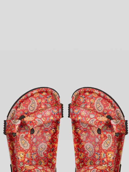OEM Casual Flat Sandals For Ladies With Coral Red Bezli Floral Straps