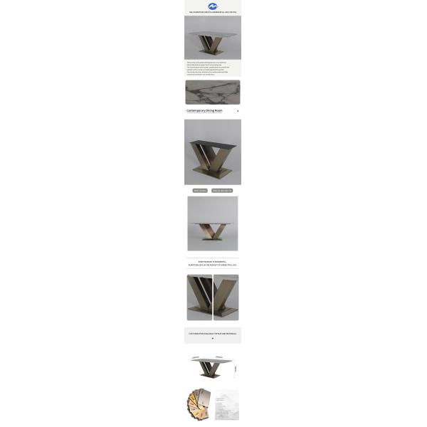 Brushed Grey Marble Dining Table Rose Gold Metal Rectangle Patio Table