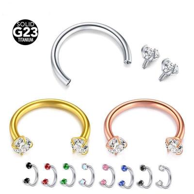 Unisex U Shaped Titanium Ear Jewelry Zircon Rod Nose Ring 12mm F136