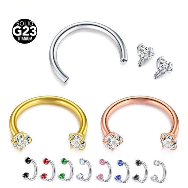 Unisex U Shaped Titanium Ear Jewelry Zircon Rod Nose Ring 12mm F136