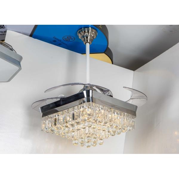 Contemporary 110v 110W Retractable Blade Ceiling Fan Chandelier Santi Nickle Color