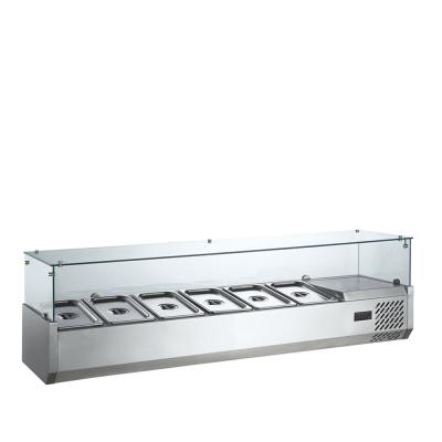 Commercial Double-Temperature Glass Cooler Counter Open Vegetable Salad Display Refrigerator LED Light Digital Temperature