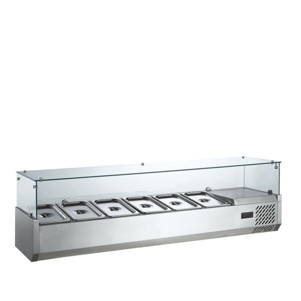 Commercial Double-Temperature Glass Cooler Counter Open Vegetable Salad Display Refrigerator LED Light Digital Temperature