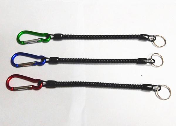 Promtional 6.5''  Steel Coil  Fishing Plier Lanyard Cords w/Split Ring and Colorful Carabiner