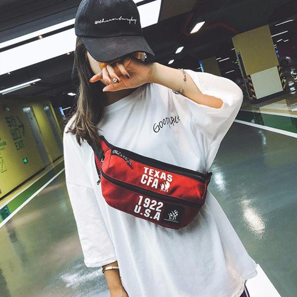 Hip hop earth cool Fanny pack pure color retro cross body bag with character word mother and daughter bag