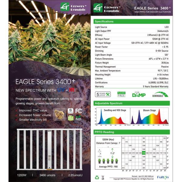 UV Far Red Led Grow Light 1200W Greenhouse Canna Growing Horticulture Hydroponic Lighting