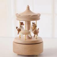 Hot Selling Wooden Carousel Music Box Christmas Birthday Gift for Kids Home Office Decorations with Mechanical Play Power