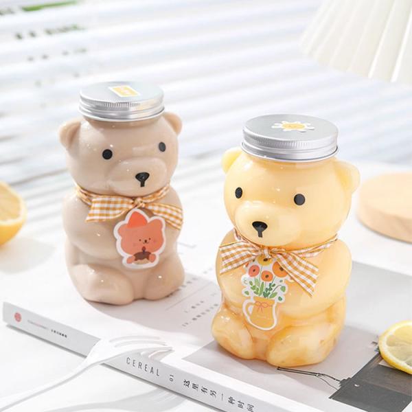 Plastic Juice Milktea Bottle with Cap Reusable Bear Shape