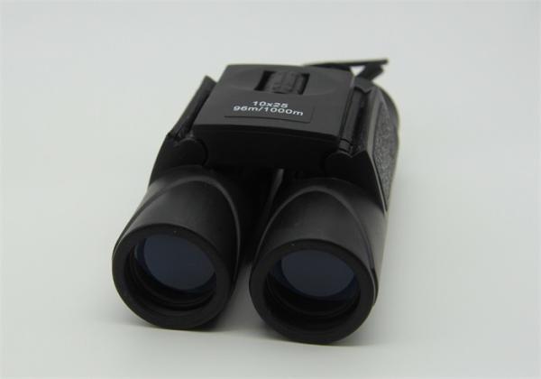 Black Portable Compact Folding Binoculars , Compact Sports Binoculars With Neck Strap