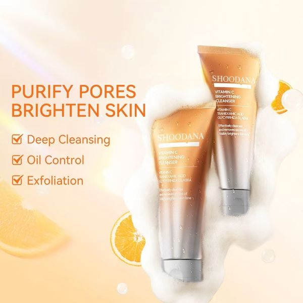 OEM Vegan VC Cream Face Wash with Hyaluronic Acid & Aloe Vera-Moisturizing Whitening Cleanser