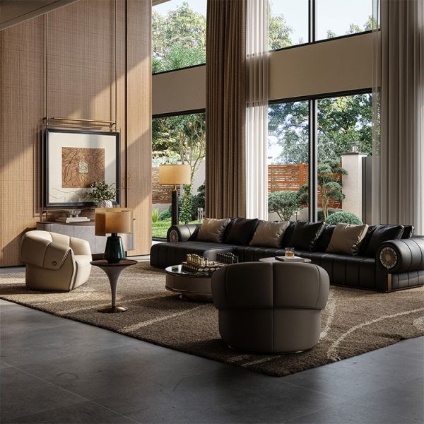 Modern Three-Seat Shell Shaped Sofa New Fashion High Elasticity Sponge for Stylish Hotel Apartment Villa Living Room Furniture