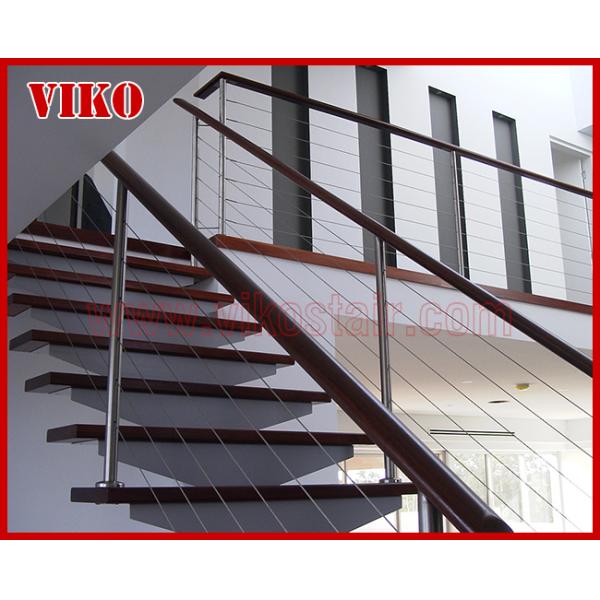 Steel Cable Stair VK82SC Carbon Steel Powder-coate Treed Beech Aluminum Wooden Handrail 304 Stainless Steel Glass