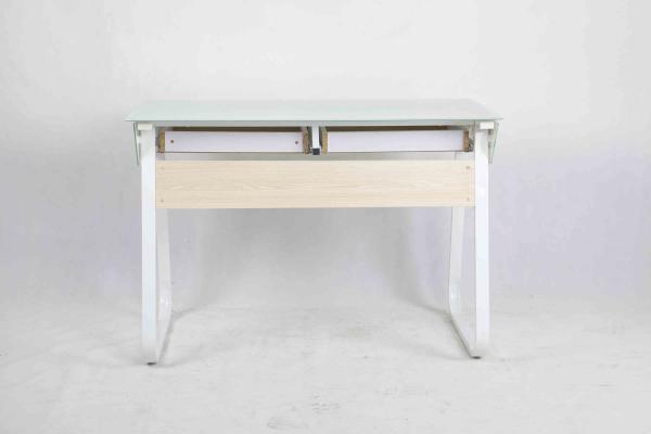 Metal Frame Modern Glass Office Desk Adjustable Base With 2 Wooden Drawers