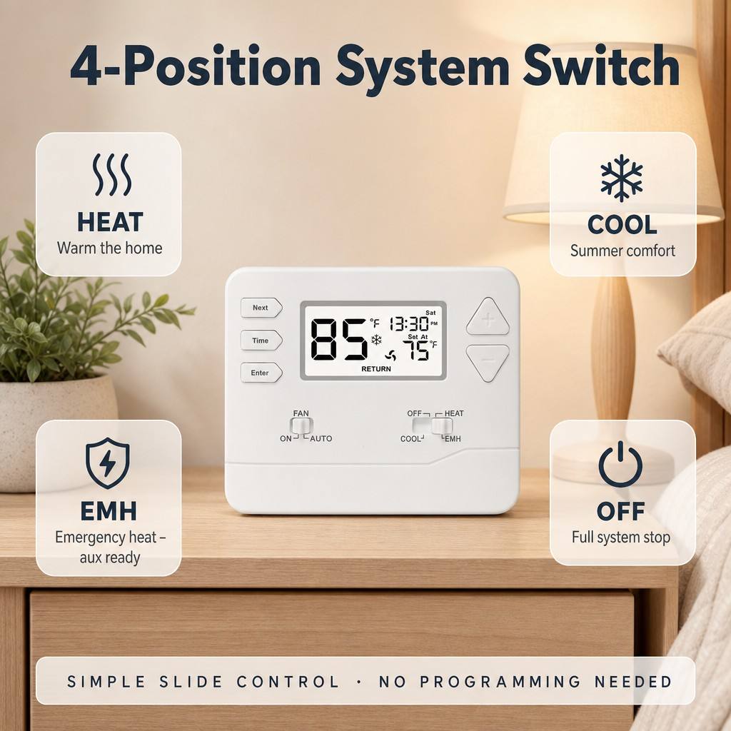 Riseem ±1°C Accuracy Heat Pump 7 Day Thermostat for Wall or Junction Box Mounting Means and Conventional or Heat Pump Applications